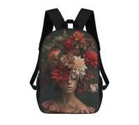 sinyumoney Floral Woman Head Flower Kids School Backpack School Bag 3D Printed School Bag for Boys Elementary And Middle School Students 17inch