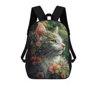 sinyumoney Flower Cat Fantasy Backpack School Secondary Causal Travel High School Bags for Campus Outdoor Travel Sports 17inch