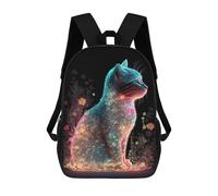 sinyumoney Flower Cat Floral Glowing School Backpack Lightweight Casual Daypack School Backpacks for Boys/Girls/Teenagers 17inch