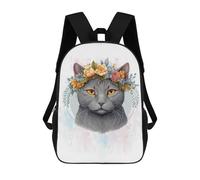sinyumoney Flower Chartreux Cat Art Rucksack Daypacks Business Backpack Water Resistant Bookbag for Girl, Teen Girls 17inch