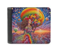 sinyumoney Flower Crown Sky Dancer 3D Print PU Leather Wallet Use Holds Bills RFID Blocking Fashion Slim Purse Craftsmanship Gifts 11.7cm*9.5cm