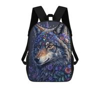 sinyumoney Flower Crown Wolf Backpacks Kids 17inch School Backpack School Bag 3D Printed School Bag for Boys Elementary And Middle School Students