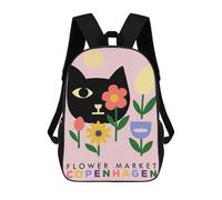 sinyumoney Flower Market Copenhagen Cat Art Backpack School Lightweight Casual Daypack School Backpacks for School/Work/Travel 17inch