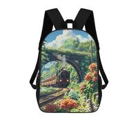 sinyumoney Flowered Railroad Backpacks Kids School Backpack School Bag 3D Printed School Bag for Boys Elementary And Middle School Students 17inch