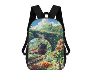 sinyumoney Flowered Railroad Backpacks Kids School Backpack School Bag 3D Printed School Bag for Boys Elementary And Middle School Students 17inch