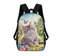 sinyumoney Fluffy Cat in A Flower Meadow Rucksack Rucksack Casual Daypacks School Work Travel Bag for Men, Women & Teenage Boys 17inch