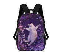 sinyumoney Fluffy Cat in Purple Flowers School Backpack High Secondary School Bags Casual Backpack for Girl, Teen Girls 17inch