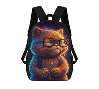 sinyumoney Fluffy Cat with Glasses School Backpack Water Resistant School Bag Business Backpack for Men/Women 17inch