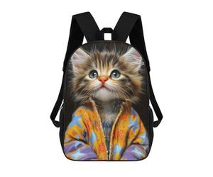 sinyumoney Fluffy Kitten in Colorful Jacket School Backpack Water Resistant School Bag Business Backpack for Men/Women 17inch