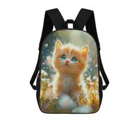 sinyumoney Fluffy Kitten in Flowers Children's Backpacks School Backpack 3D Printed for Kids Travel Rucksacks Book Bags Kids 17inch School Bag