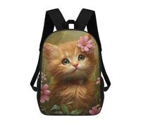 sinyumoney Fluffy Kitten with Pink Flower School Backpack for Girls 17inch Casual Daypack Lightweight Rucksack Boy Girl Backpack for Middle School Students