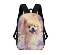 sinyumoney Fluffy Pomeranian in Flowers Backpack School Water Resistant Travel Backpack Computer Bag - Perfect for Travel, Work And Daily Use 17inch