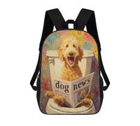 sinyumoney Fluffy Poodle Reading Dog News School Backpack Lightweight Airport College Students Back Pack for Boys/Girls/Teenagers 17inch