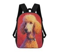 sinyumoney Fluffy Poodle with Red Background 3D Printed 17inch Kids School Backpack School Bag Fashion Rucksacks for Boys Elementary And Middle School Students