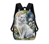 sinyumoney Fluffy White Cat Garden 3D Printed Children's 17 Inch Backpacks 3D Printed Casual School Bag for Boys Elementary And Middle