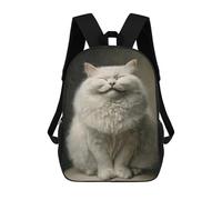 sinyumoney Fluffy White Cat Portrait Backpack School Lightweight Airport College Students Back Pack for Girl, Teen Girls 17inch