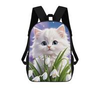 sinyumoney Fluffy White Kitten with Blue Eyes Kids School Backpack 17 Inch School Bag 3D Printed School Bag for Boys Elementary And Middle School Students