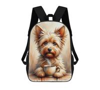 sinyumoney Fluffy Yorkie with Steamy Cup 3D Printed 17 Inch School Backpack Casual Children's Backpacks 3D Printed for Boys Elementary And Middle