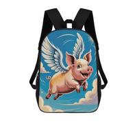 sinyumoney Flying Pig Cartoon Illustration Children's Backpack, 3D Printed School Backpack, Backpack for Boys Girls, Adjustable School Bag for Primary School 17inch