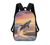 sinyumoney Flying Whale 3D Printed Kids School Bag Rucksacks Children's School Fashion Casual Back Pack High Capacity Travel Book Bags Backpack for Kids 17inch