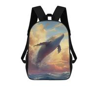 sinyumoney Flying Whale Shark Backpacks Kids School Backpack Fashion School Bag 3D Printed School Bag for Boys Elementary And Middle School Students 17inch