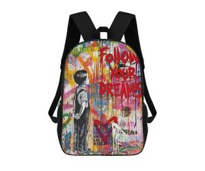 sinyumoney Follow Boy Graffiti Banksy School Bags High Secondary School Bags Casual Backpack for Camping Outdoor Adventures And Daily Travel 17inch