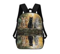 sinyumoney Four Cats by The Pond Children's Backpacks School Backpack 3D Printed for Kids Travel Rucksacks Book Bags Kids 17inch School Bag