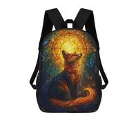 sinyumoney Fox And Butterflies Stained Glass Art School Bag Backpack Teen Schoolbag 3D Printing Adjustable Schoolbag Fashion Pocket Bag for Kids Boys Girls Students And Teenagers Fans 17inch
