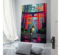 sinyumoney Fox at The Torii Gate -1 Canvas Wall Art Wall Decor Painting Poster for Office Home Wall Decor Colorful Modern Artwork Stretched Easy to Hang 16x24inch(40x60cm)
