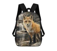 sinyumoney Fox by Waterfall Landscape-1 Backpacks 3D Printed 17inch Kids School Backpack Outdoor Casual Daypack Casual Travel Bags for Middle School Students