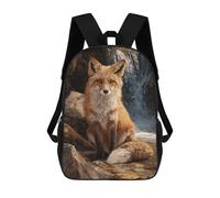 sinyumoney Fox by Waterfall Landscape 3D Printed Kids 17inch Backpacks Boys Fashion Travel Backpacks School Bag for Boys Elementary And Middle School Students