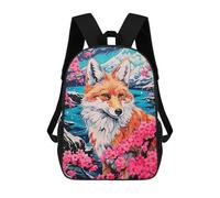 sinyumoney Fox Cherry Blossoms Animal 3D Printed Children's School Backpack for Kids High Capacity Travel Rucksacks Book Bags Kids School Bag Back Pack 17inch