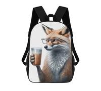 sinyumoney Fox Drinked Espresso Backpacks Kids Student Schoolbag 3D Printed Backpacks Elementary And Middle School Students Backpacks for Boys Girls 17inch