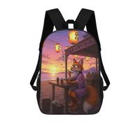 sinyumoney Fox Eating Ramen at Sunset School Bags Water Resistant School Bag Business Backpack for Campus Outdoor Travel Sports 17inch