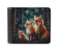 sinyumoney Fox Family in Enchanted Forest 3D Print PU Leather Men's Wallet Bills Credit Cards Leather Compartments Fashion Slim Leather Wallet 11.7cm*9.5cm