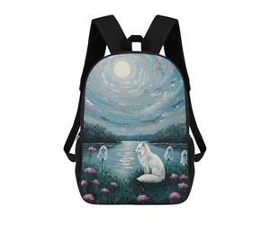 sinyumoney Fox, Ghosts, And Moonlit Landscape Painting Backpack School Bag Large Water Resistant Laptop Backpack for Teenage Girls Boys Women Men 17inch