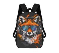 sinyumoney Fox Headphones Sunglasses Art Print Backpack School Bag Rucksack Casual Daypacks School Work Travel Bag for Teenage Girls Boys Women Men 17inch