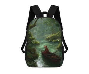 sinyumoney Fox in A Boat on River School Backpack Water Resistant School Bag Business Backpack for Girls Boys Teenage 17inch