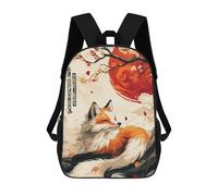 sinyumoney Fox in Cherry Blossom Children's Backpack, 17 Inch 3D Printed School Backpack, Backpack Cartoon Adjustable School Bag for Primary School