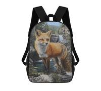 sinyumoney Fox in Forest with Waterfall Backpacks Kids 17inch School Backpack School Bag 3D Printed School Bag for Boys Elementary And Middle School Students