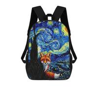 sinyumoney Fox in Starry Night Style Backpack Kids School Backpack School Bag 3D Printed Fashion School Bag for Boys Elementary And Middle School Student 17inch