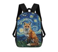 sinyumoney Fox in Starry Night Style Painting Children's Backpacks School 3D Printed Bag Bookbag for Kids Travel Rucksacks Boy Girl Book Bags Kids School Bag 17inch