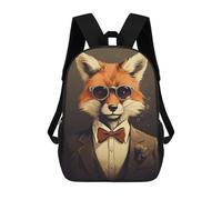 sinyumoney Fox in Suit And Sunglasses Rucksacks 3D Printed Children Backpacks Fashion Casual Daypack Cute Travel Bags Outdoor Casual Daypack for Boy And Girl 17inch