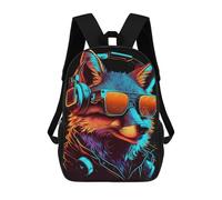 sinyumoney Fox in Sunglasses with Headphones 3D Printed Children's School Backpack for Kids Travel Rucksacks Book Bags Kids School Bag 17inch