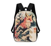 sinyumoney Fox Japanese Waves Japan Backpack with Pocket 3D Printed Backpacks, Travel Rucksacks Book Bags Kids School Bag 17inch