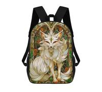 sinyumoney Fox Kitsune Stain Glass Backpack School Bag Travel College Rucksack Backpacks for Boys/Girls/Teenagers 17inch