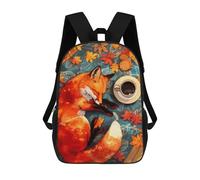 sinyumoney Fox Napping in Autumn Children's Backpack, 3D Printed School Backpack, Backpack for Boys Girls, Adjustable School Bag for Primary School 17inch