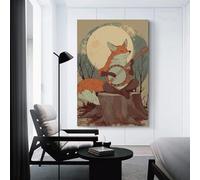 sinyumoney Fox Playing Banjo Under Moonlight Custom Canvas Wall Art, Custom Canvas Prints Personalized Canvas Picture for Family Pet Wedding Friends Holiday Birthday 24x36inch(60x90cm)