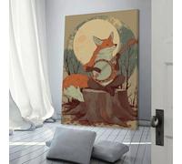 sinyumoney Fox Playing Banjo Under Moonlight Posters Prints Bedroom DecorCanvas for Wall Art Print Gift Home Decor Poster Couple Celebrating 24x36inch(60x90cm)