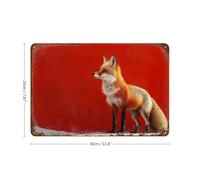 sinyumoney Fox Portrait Against Red Background Metal Wall Plaque Vintage Man Cave Wall Decor for Women Gift Home Bar Decorations 7.9"x11.8"
